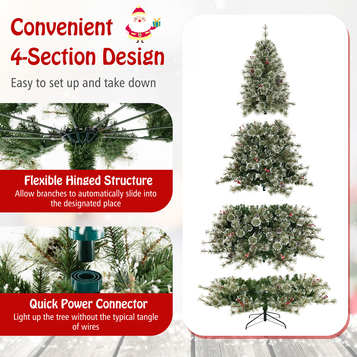 6/7.5/9 FT Artificial Christmas Tree Pre-Lit Hinged Holiday Tree with 360° Quick Power Connector-9ft-Christmas Trees-DECOROLALA