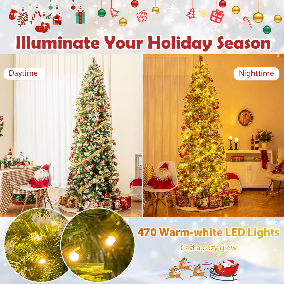 6/7.5/9 FT Artificial Christmas Tree with Warm-White LED Lights-L-Christmas Trees-DECOROLALA
