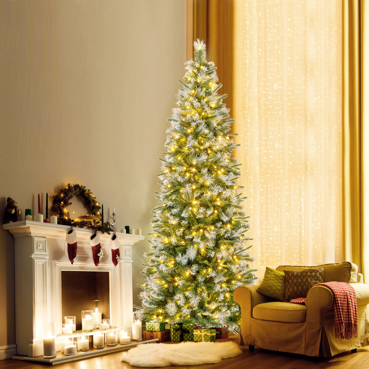6/7.5/9 FT Artificial Christmas Tree with Warm-White LED Lights-M-Christmas Trees-DECOROLALA