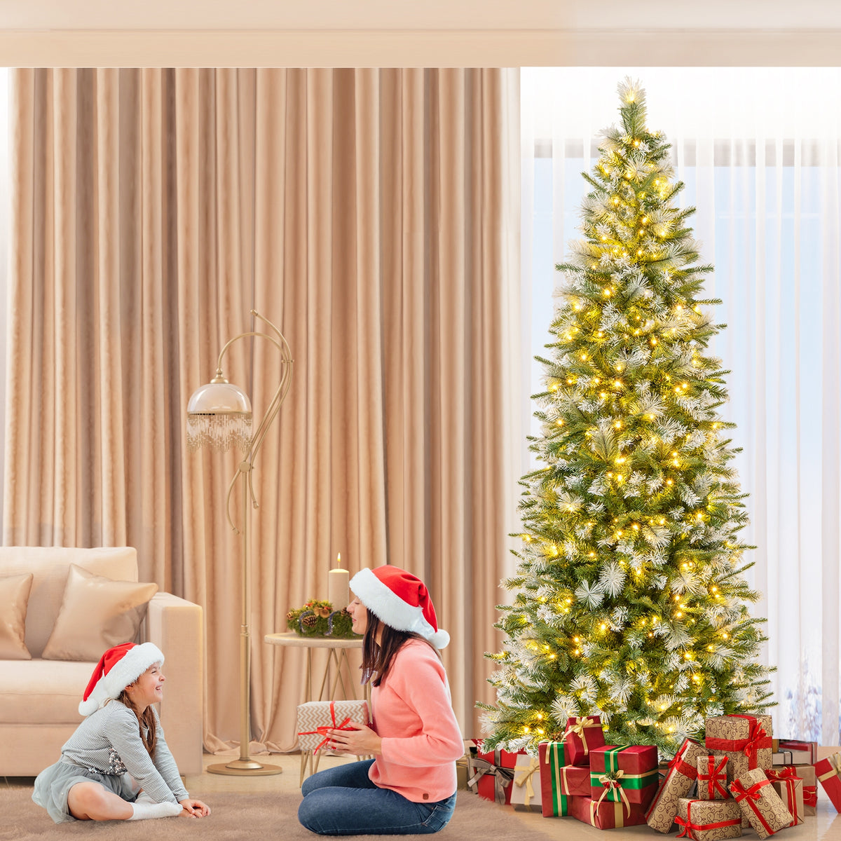 6/7.5/9 FT Artificial Christmas Tree with Warm-White LED Lights-M-Christmas Trees-DECOROLALA