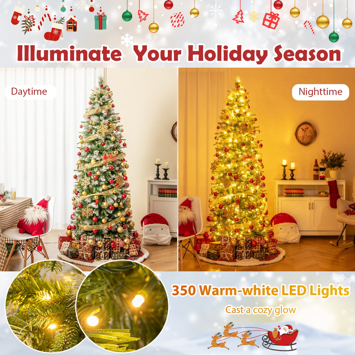 6/7.5/9 FT Artificial Christmas Tree with Warm-White LED Lights-M-Christmas Trees-DECOROLALA