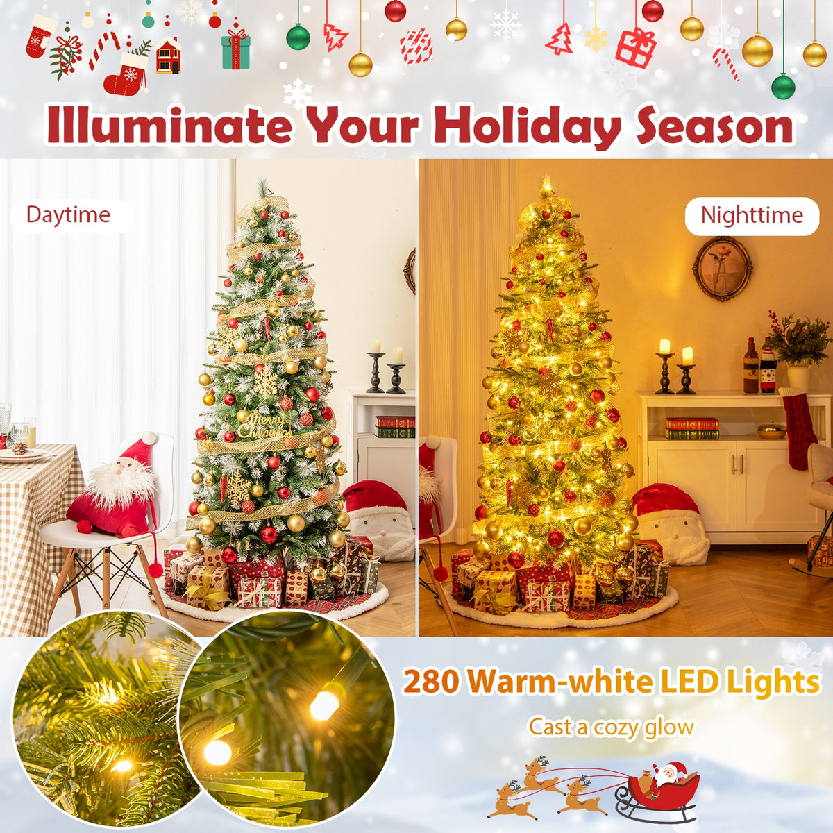 6/7.5/9 FT Artificial Christmas Tree with Warm-White LED Lights-S-Christmas Trees-DECOROLALA
