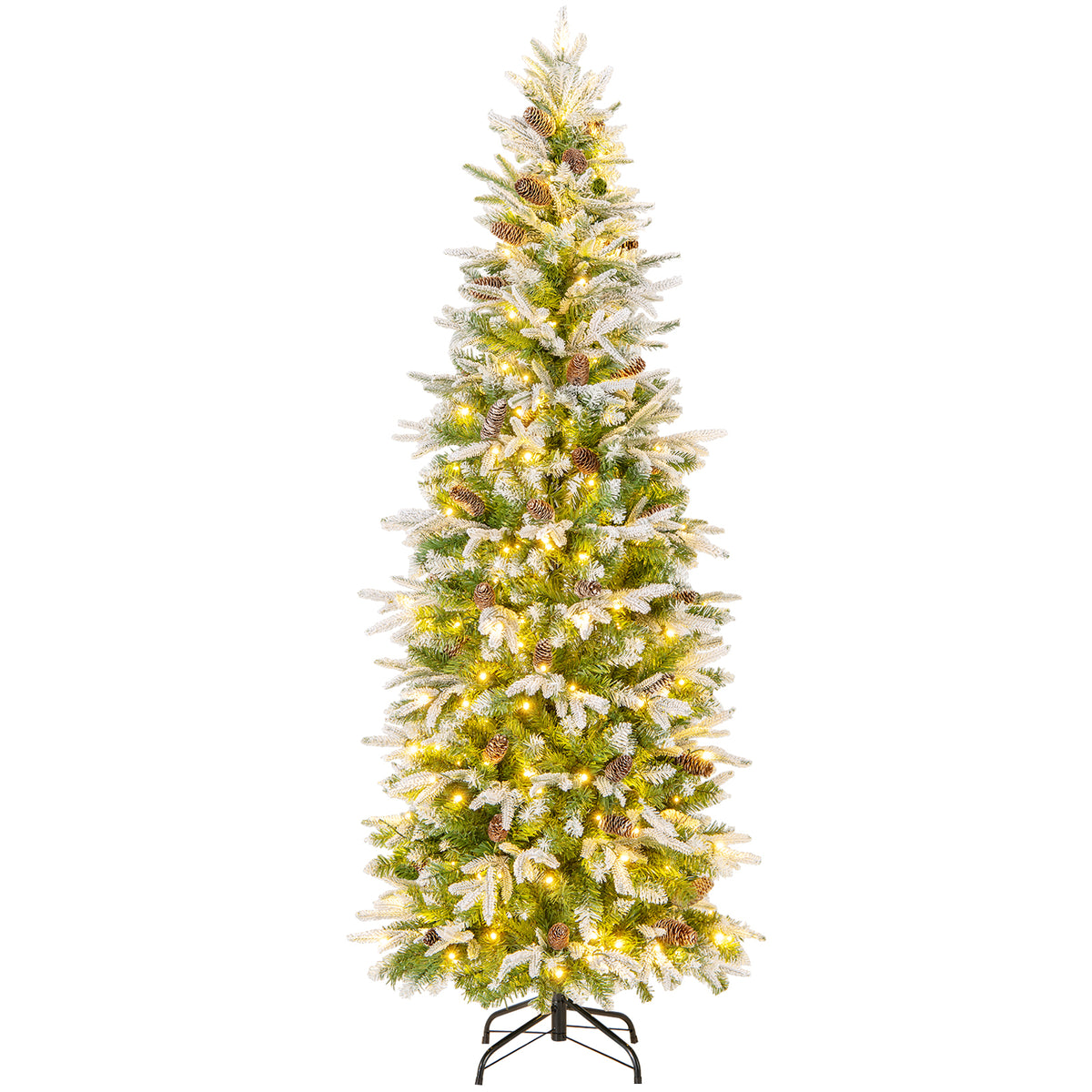 6/7.5/9 Feet Pre-Lit Artificial Christmas Tree Snow Flocked Hinged-6 ft-Christmas Trees-DECOROLALA