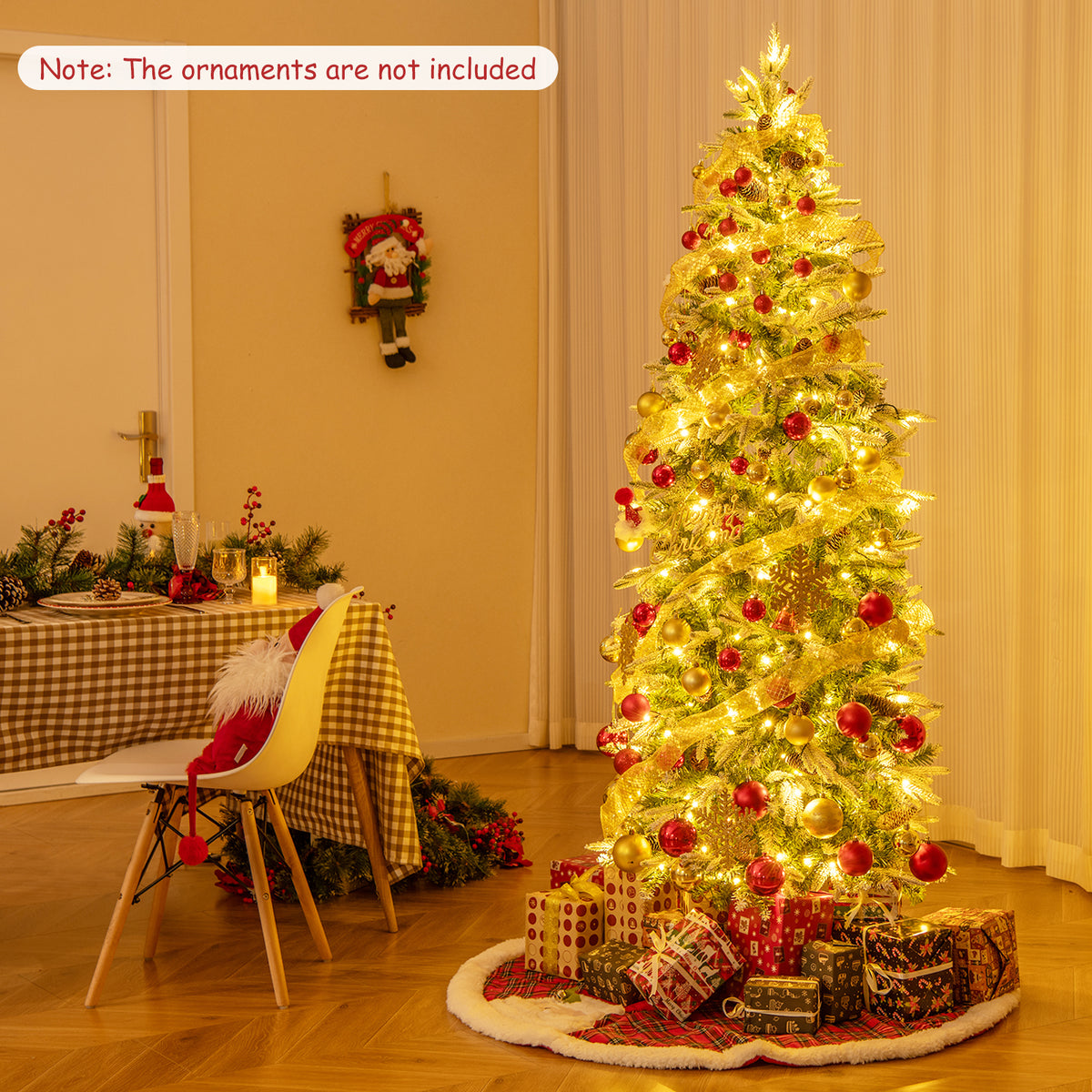 6/7.5/9 Feet Pre-Lit Artificial Christmas Tree Snow Flocked Hinged-6 ft-Christmas Trees-DECOROLALA