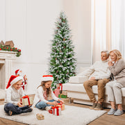6/7.5/9 Feet Pre-Lit Artificial Christmas Tree Snow Flocked Hinged-6 ft-Christmas Trees-DECOROLALA
