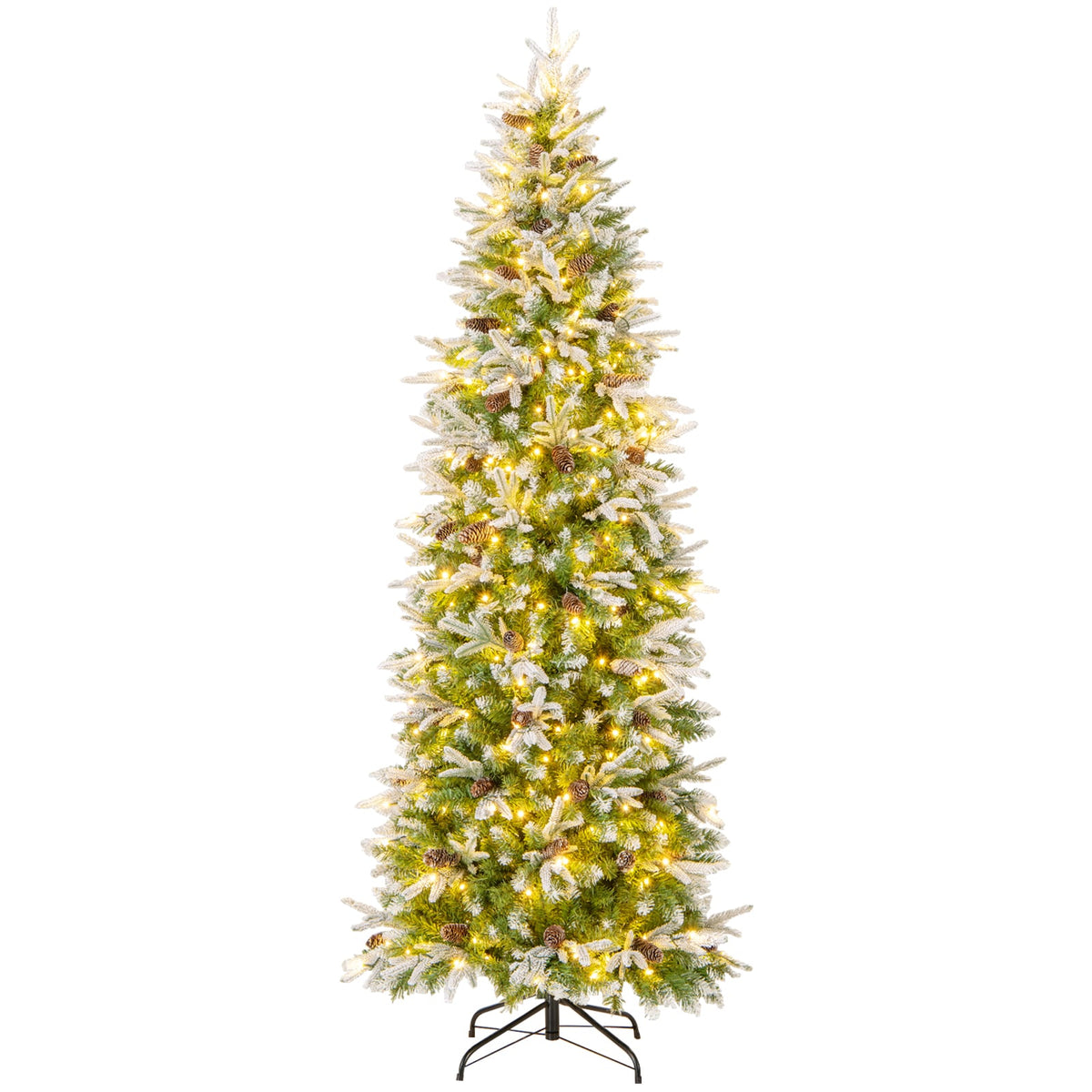 6/7.5/9 Feet Pre-Lit Artificial Christmas Tree Snow Flocked Hinged-7.5 Feet-Christmas Trees-DECOROLALA