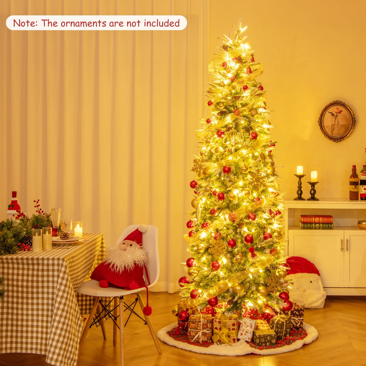 6/7.5/9 Feet Pre-Lit Artificial Christmas Tree Snow Flocked Hinged-7.5 Feet-Christmas Trees-DECOROLALA