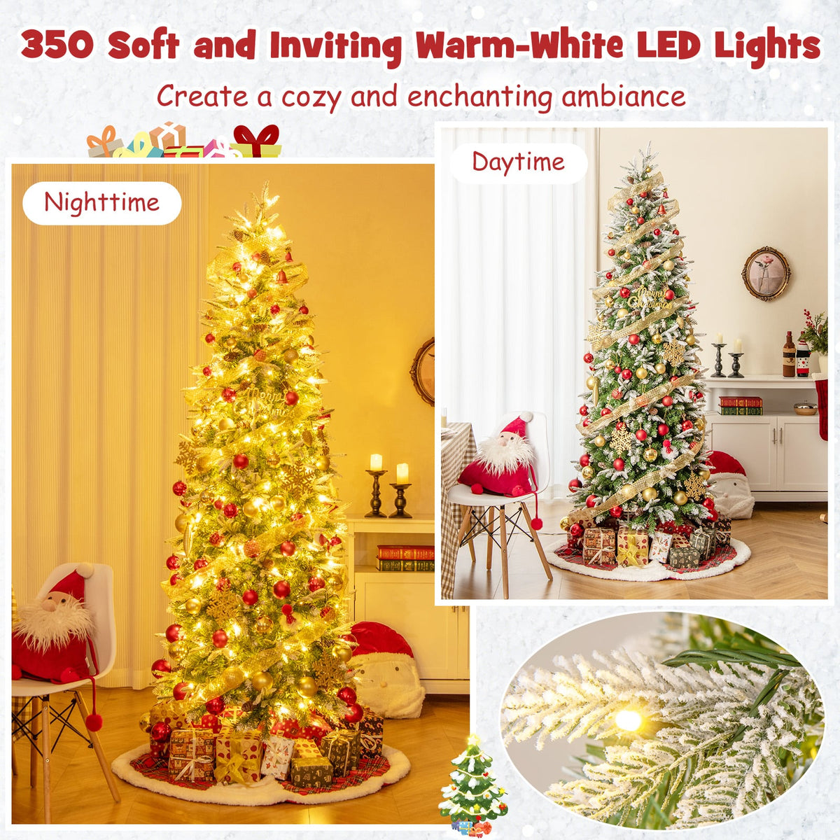 6/7.5/9 Feet Pre-Lit Artificial Christmas Tree Snow Flocked Hinged-7.5 Feet-Christmas Trees-DECOROLALA