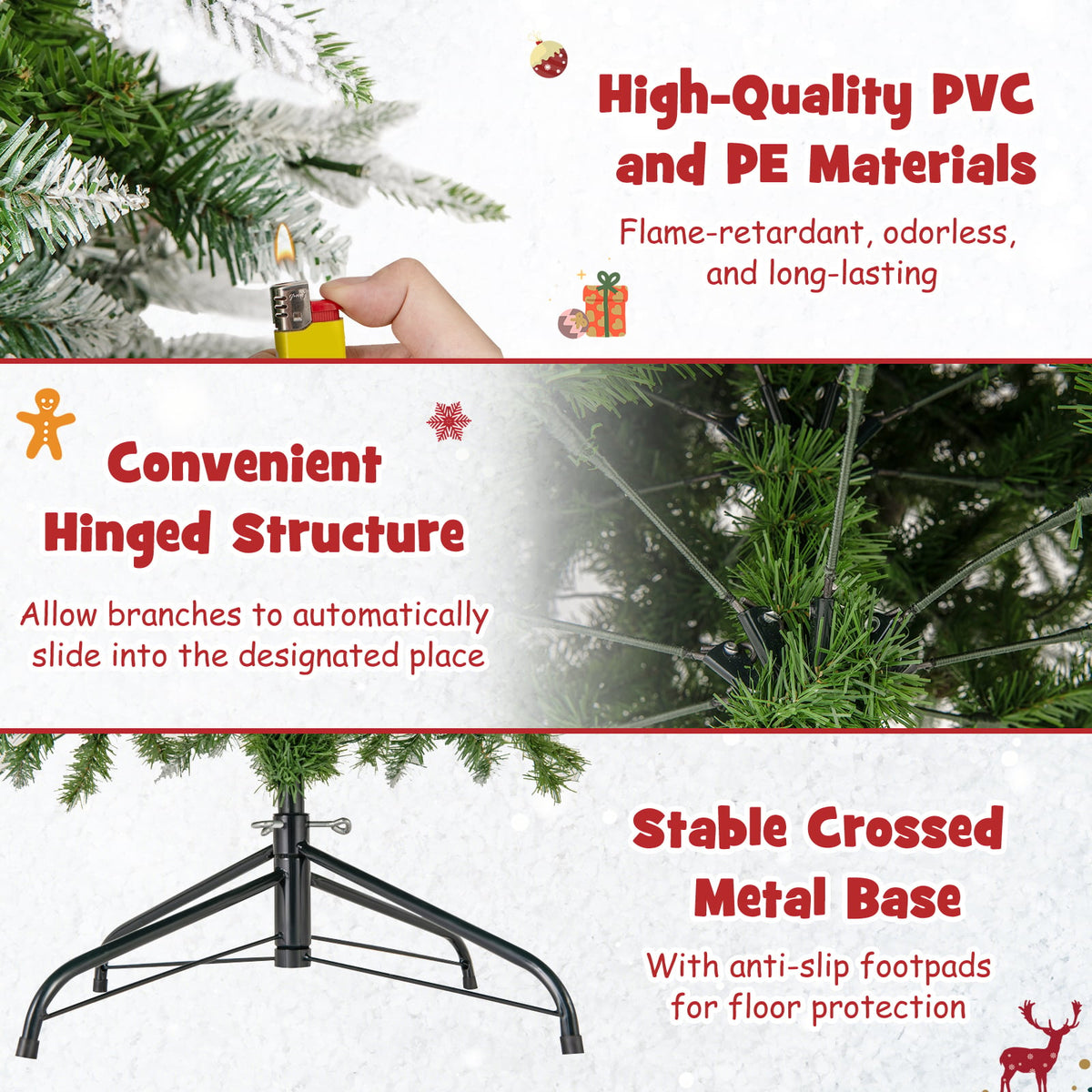 6/7.5/9 Feet Pre-Lit Artificial Christmas Tree Snow Flocked Hinged-7.5 Feet-Christmas Trees-DECOROLALA