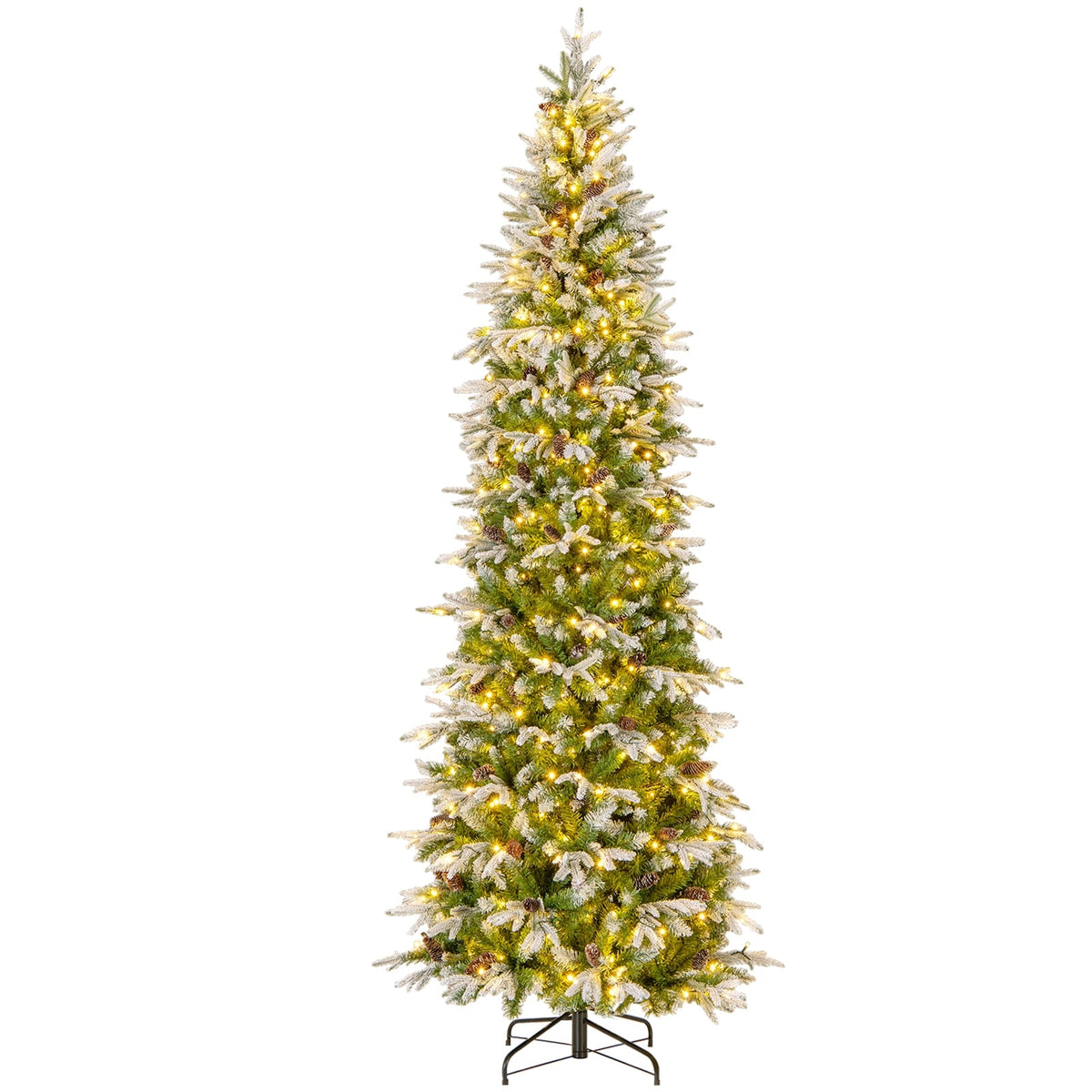 6/7.5/9 Feet Pre-Lit Artificial Christmas Tree Snow Flocked Hinged-9 FT-Christmas Trees-DECOROLALA