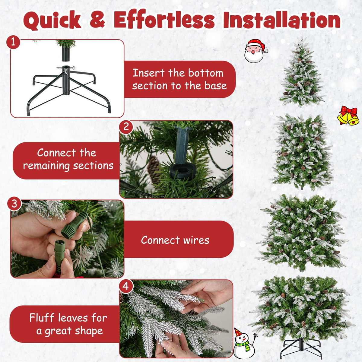 6/7.5/9 Feet Pre-Lit Artificial Christmas Tree Snow Flocked Hinged-9 FT-Christmas Trees-DECOROLALA