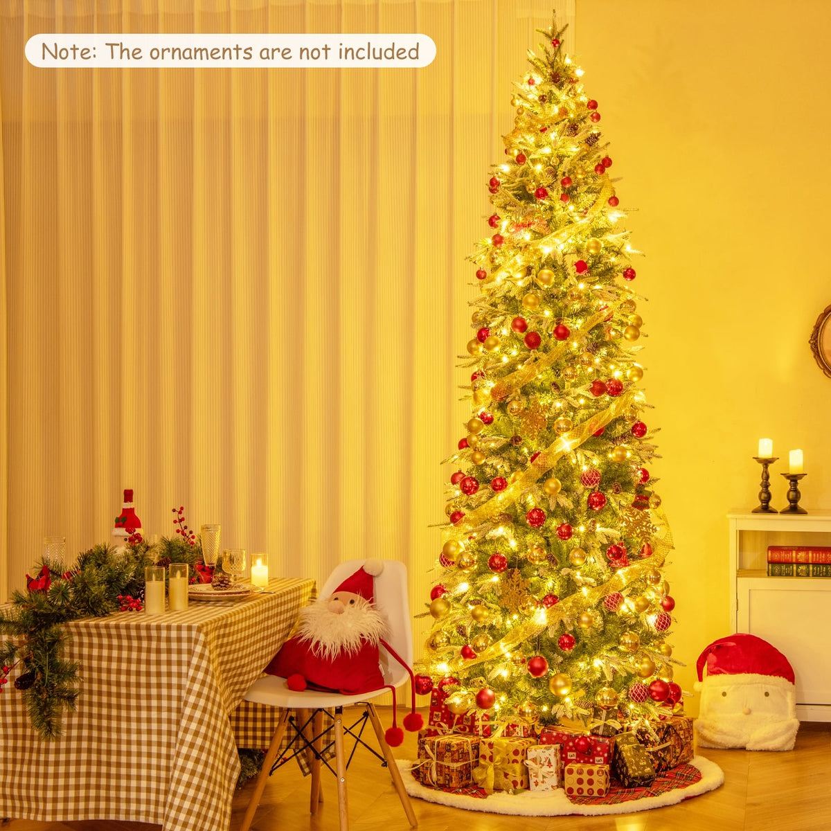 6/7.5/9 Feet Pre-Lit Artificial Christmas Tree Snow Flocked Hinged-9 FT-Christmas Trees-DECOROLALA