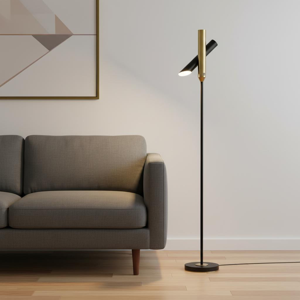 68" Black Metal LED Floor Lamp With Black Metal Cylinder Shade-Floor Lamps-DECOROLALA
