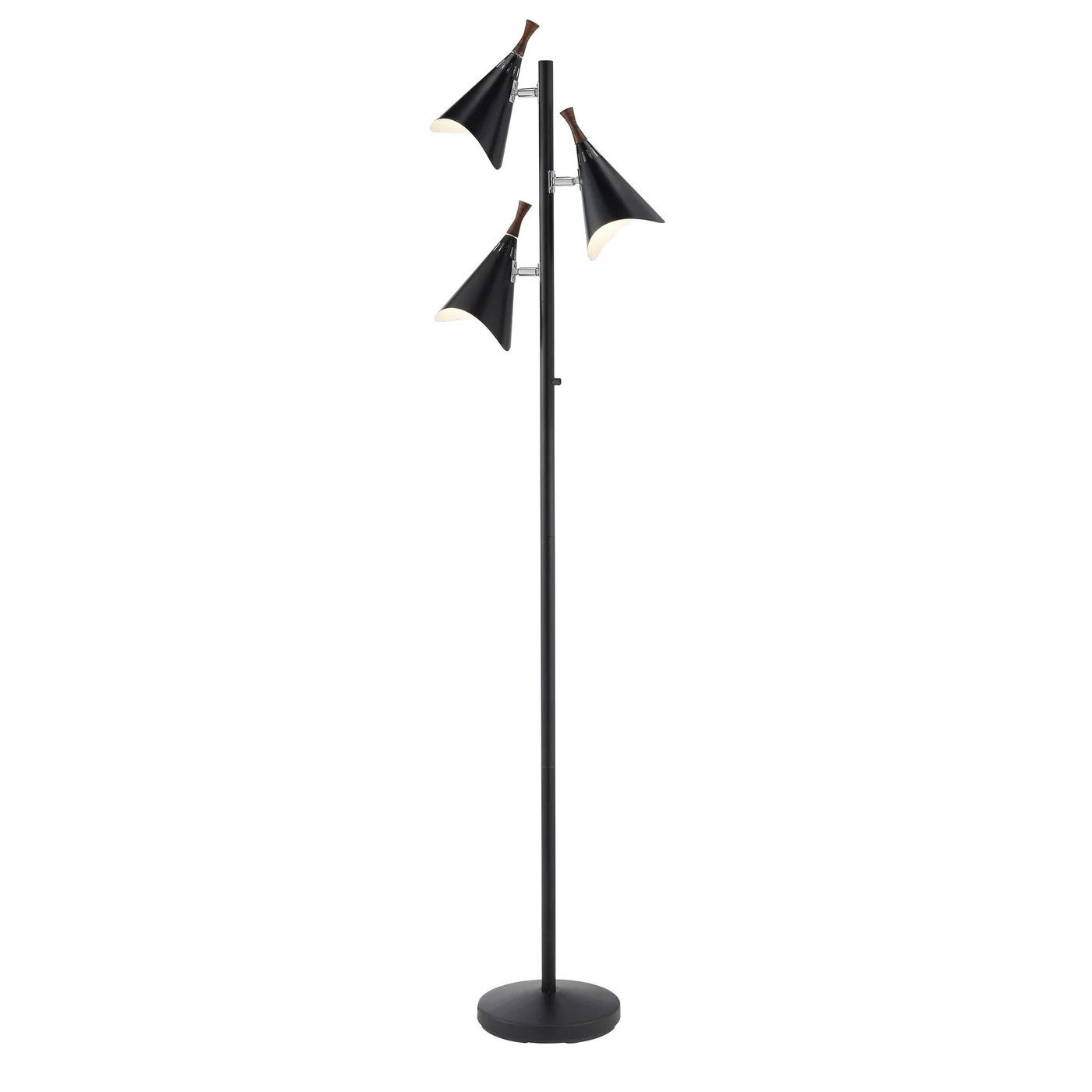 68" Black Three Light Tree Floor Lamp With Black Metal Cone Shade-Floor Lamps-DECOROLALA