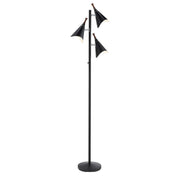 68" Black Three Light Tree Floor Lamp With Black Metal Cone Shade-Floor Lamps-DECOROLALA