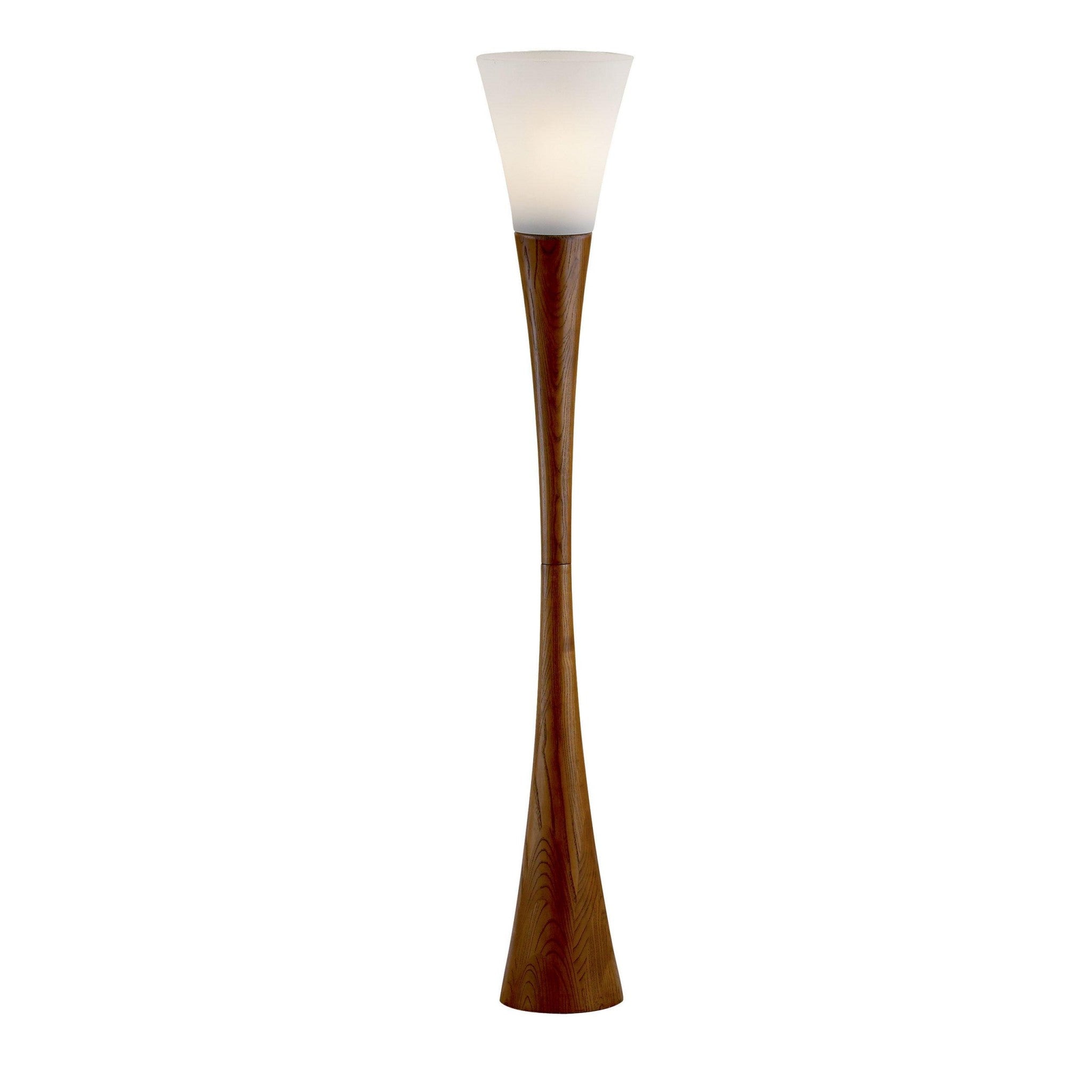 68" Brown And White Solid Wood Novelty Floor Lamp With White Acrylic Cone Shade-Floor Lamps-DECOROLALA