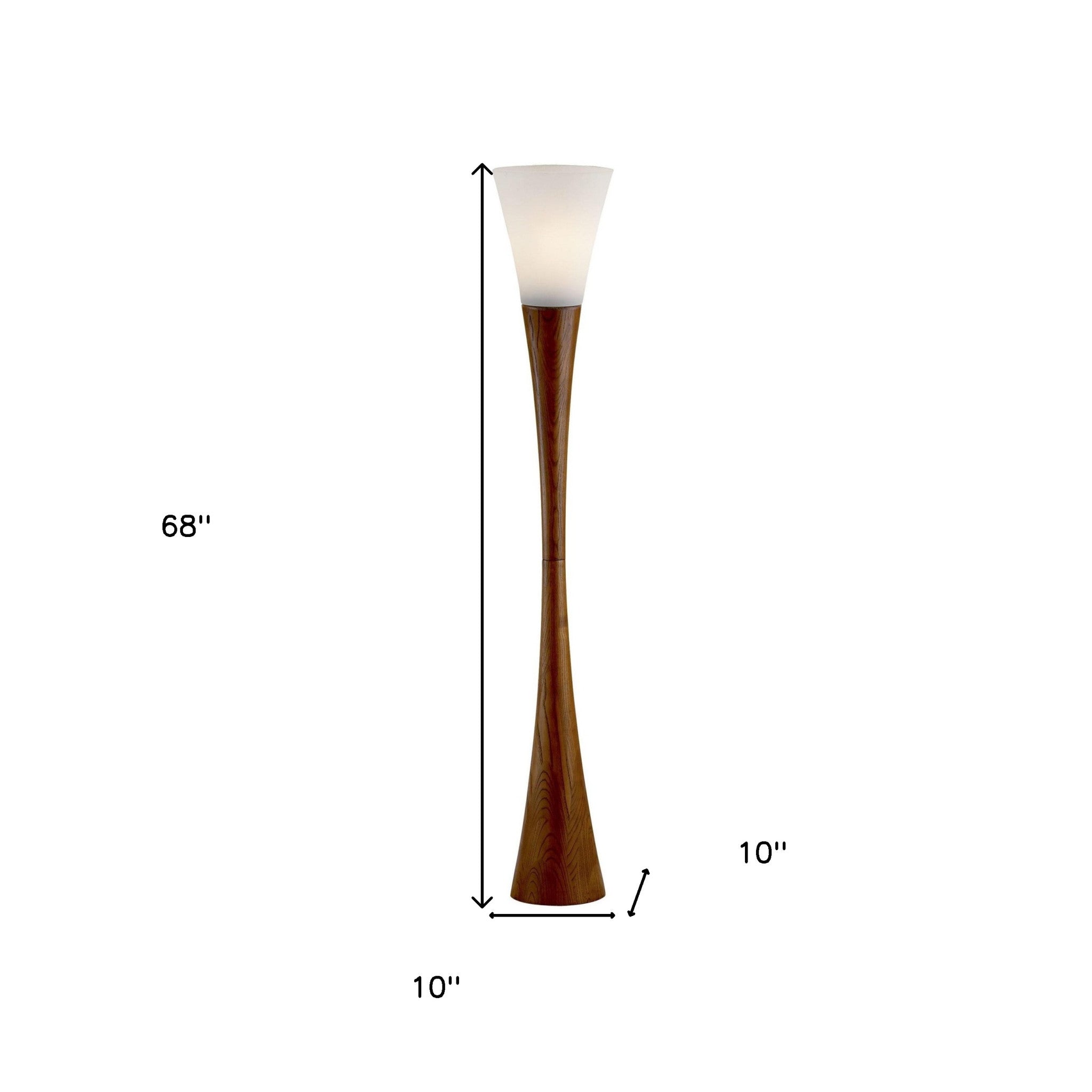 68" Brown And White Solid Wood Novelty Floor Lamp With White Acrylic Cone Shade-Floor Lamps-DECOROLALA