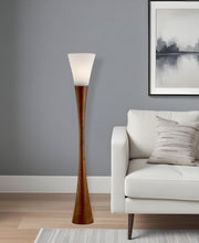 68" Brown And White Solid Wood Novelty Floor Lamp With White Acrylic Cone Shade-Floor Lamps-DECOROLALA