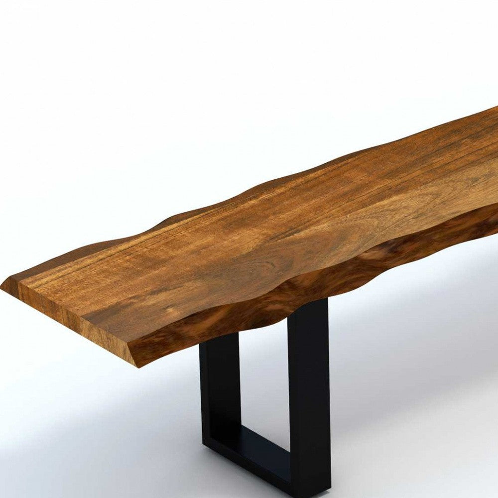 68" Brown and Black Live Edge Solid Wood Dining Bench-Benches-DECOROLALA