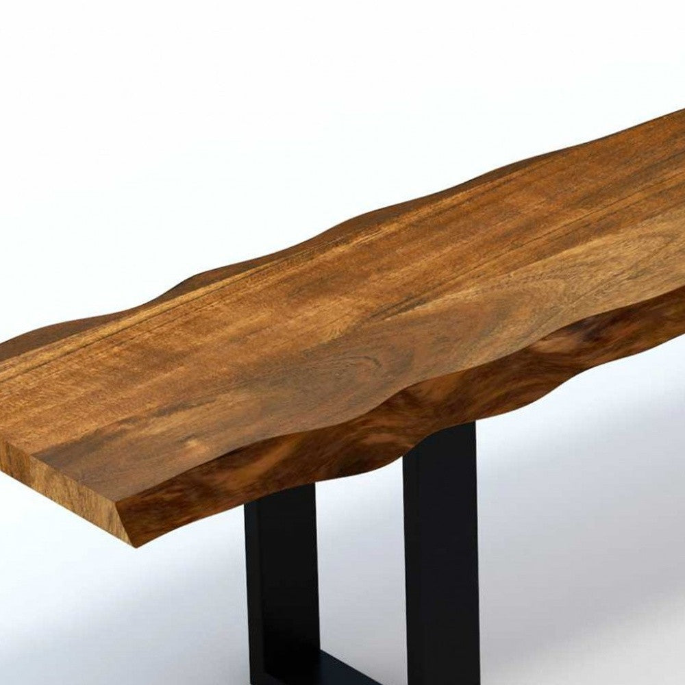 68" Brown and Black Live Edge Solid Wood Dining Bench-Benches-DECOROLALA