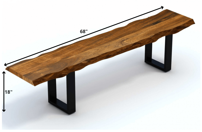 68" Brown and Black Live Edge Solid Wood Dining Bench-Benches-DECOROLALA