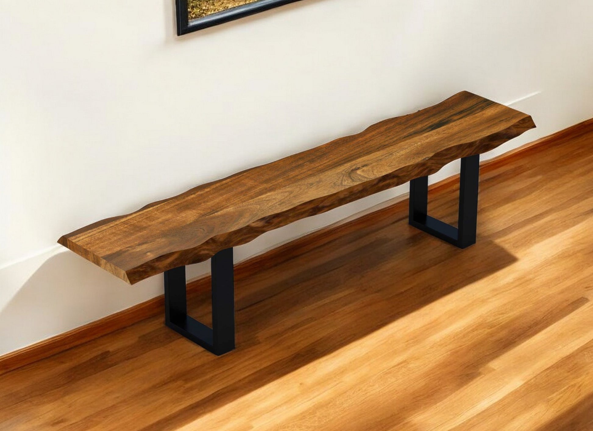 68" Brown and Black Live Edge Solid Wood Dining Bench-Benches-DECOROLALA
