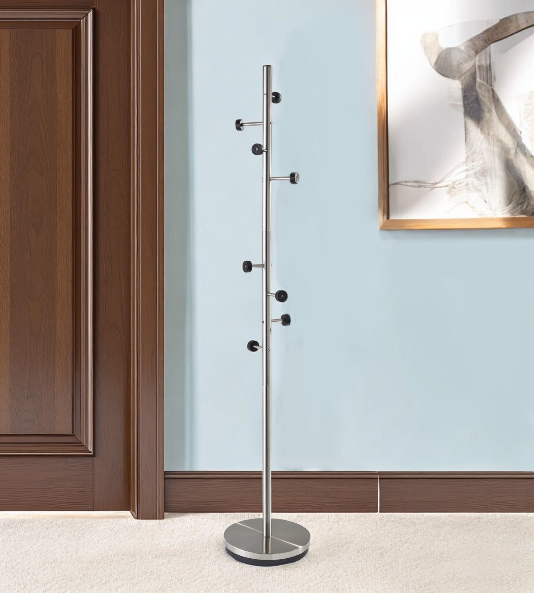 68" Brushed Steel Brushed Steel Coat Rack-Coat Hangers-DECOROLALA