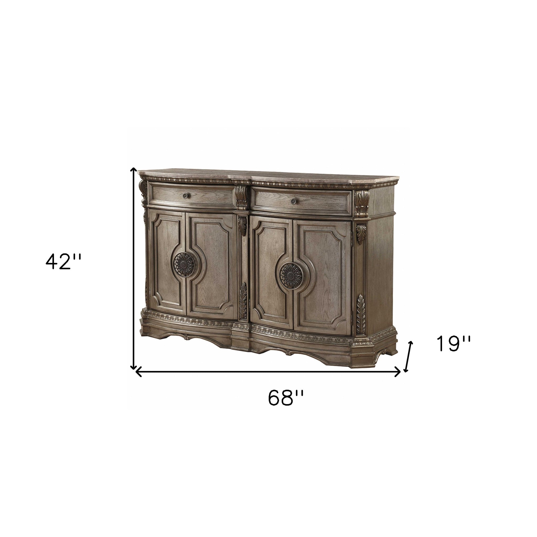 68" Champagne Solid Wood Two Drawer Server-Sideboards-DECOROLALA