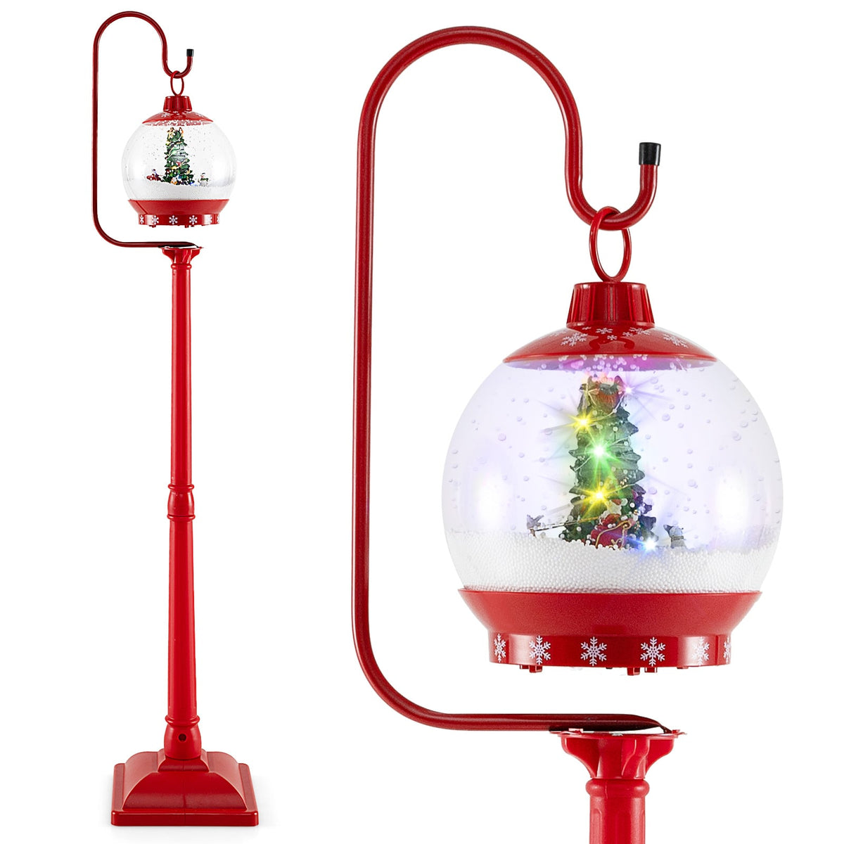 68 Inch Festive Musical Christmas Street Lamp Post with Snow Globe Lantern-Red-Christmas Decorations & Accessories-DECOROLALA