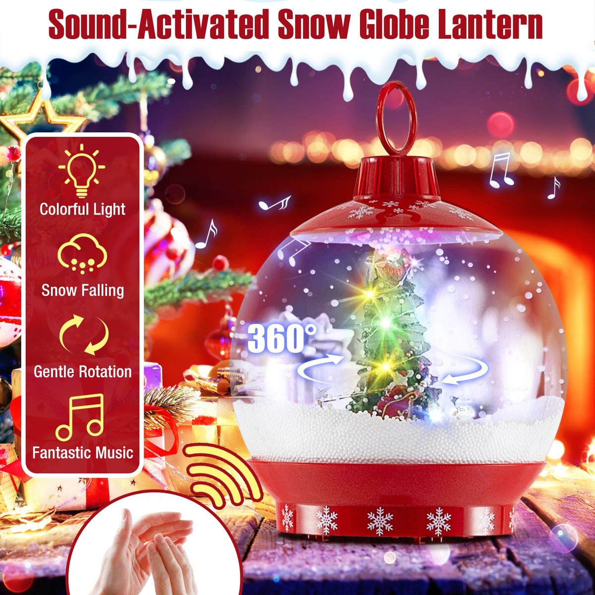 68 Inch Festive Musical Christmas Street Lamp Post with Snow Globe Lantern-Red-Christmas Decorations & Accessories-DECOROLALA