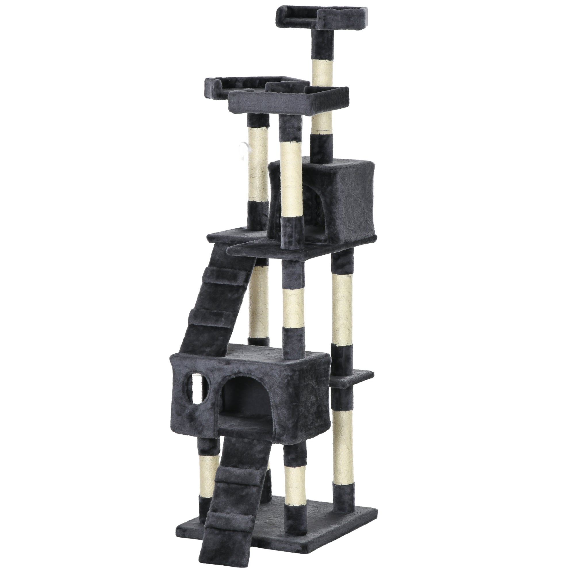 68" Multi-Level Cat Tree Tower with 2 Condos - Charcoal Grey-Cats-DECOROLALA