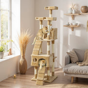 68" Multi-Level Cat Tree Tower with 2 Condos - Light Brown-Cats-DECOROLALA