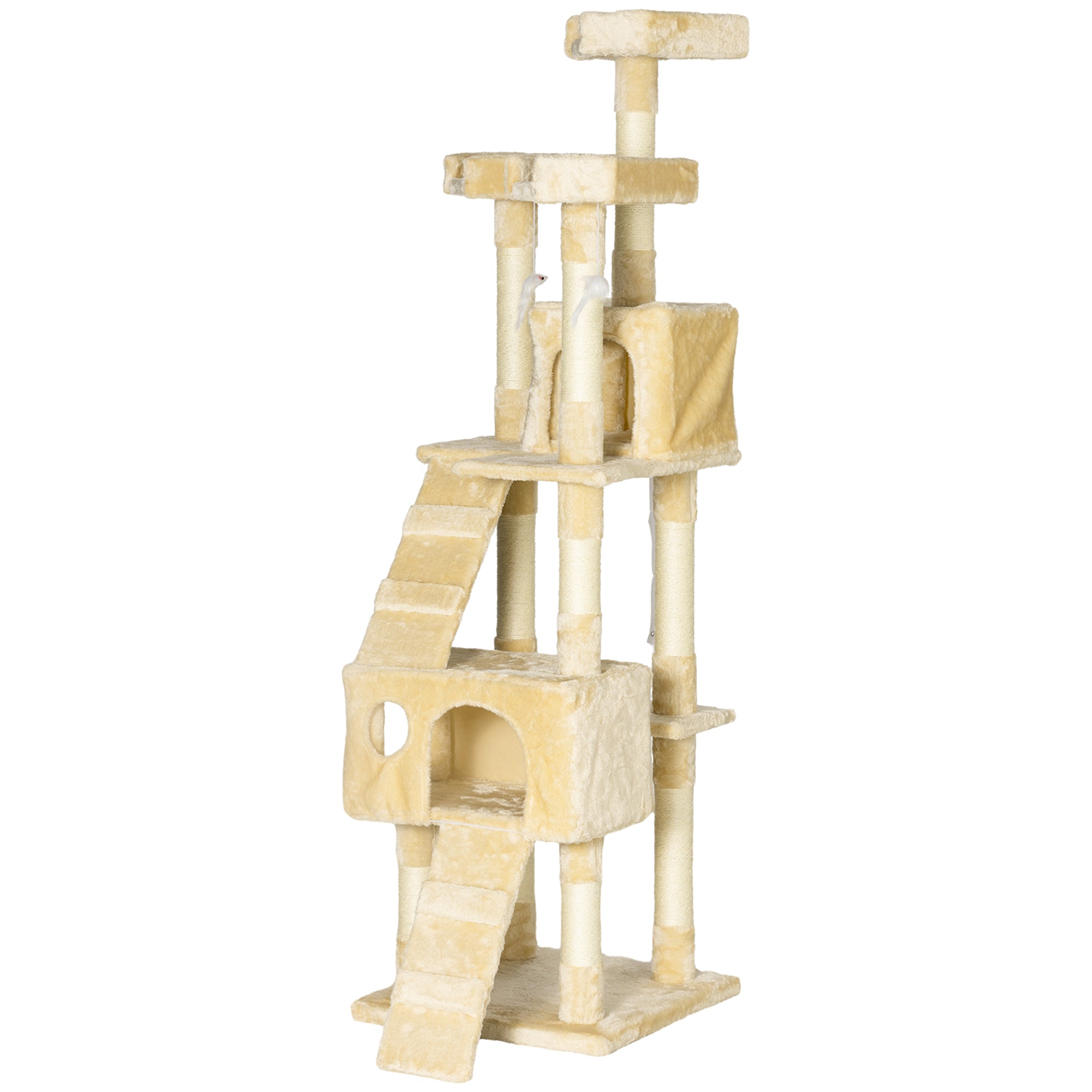68" Multi-Level Cat Tree Tower with 2 Condos & Sisal Posts - Beige-Cats-DECOROLALA