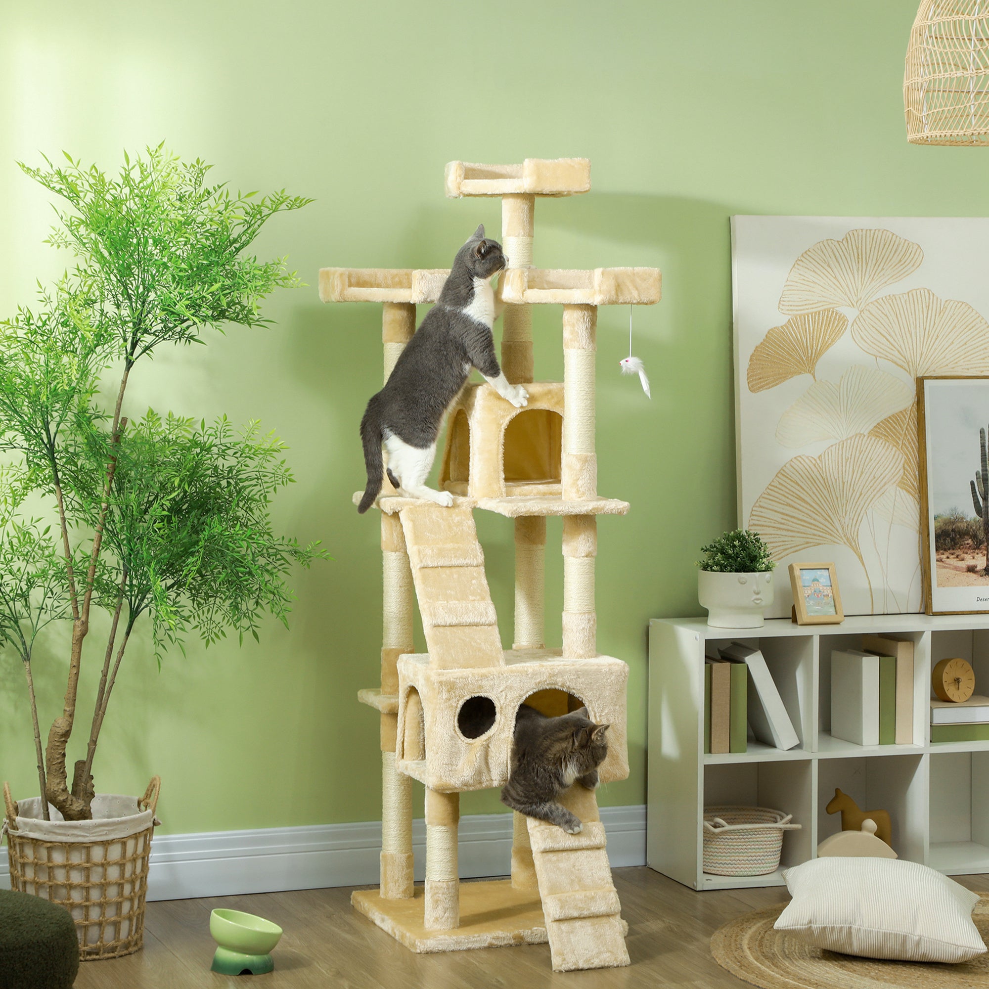 68" Multi-Level Cat Tree Tower with 2 Condos & Sisal Posts - Beige-Cats-DECOROLALA