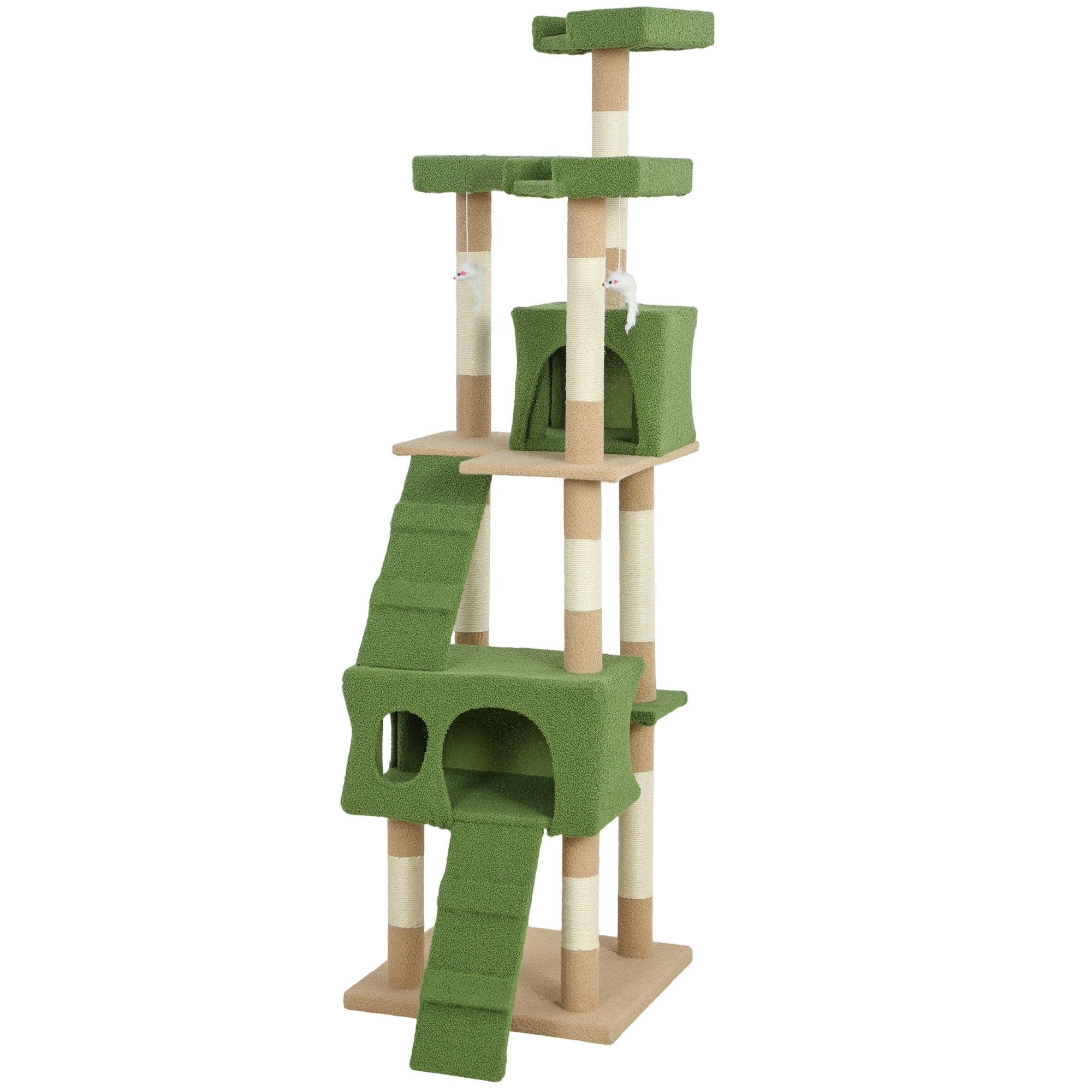 68" Multi-Level Cat Tree Tower with 2 Condos & Sisal Posts - Green-Cats-DECOROLALA