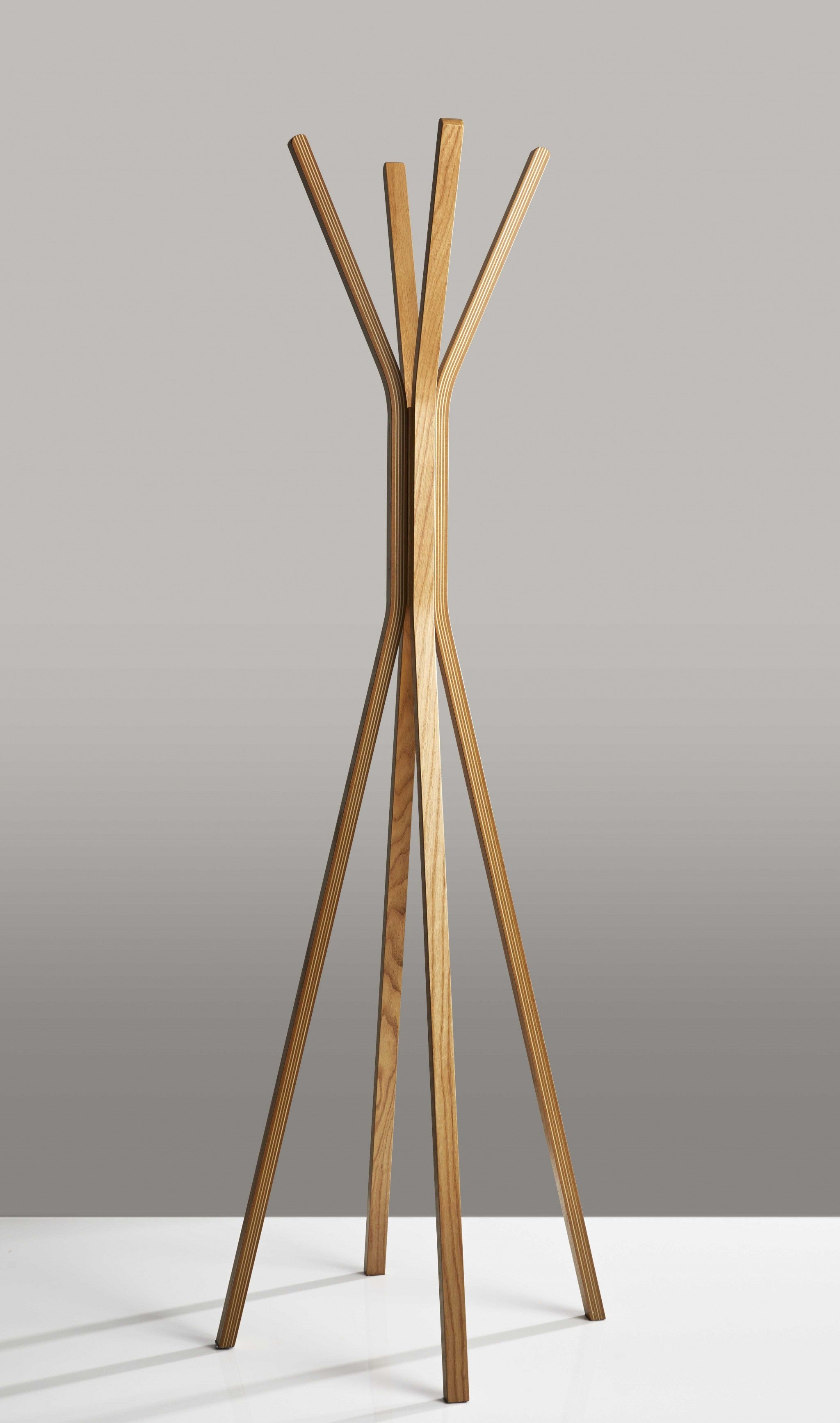 68" Natural Modern Wood Coat Tree Rack-Coat Hangers-DECOROLALA