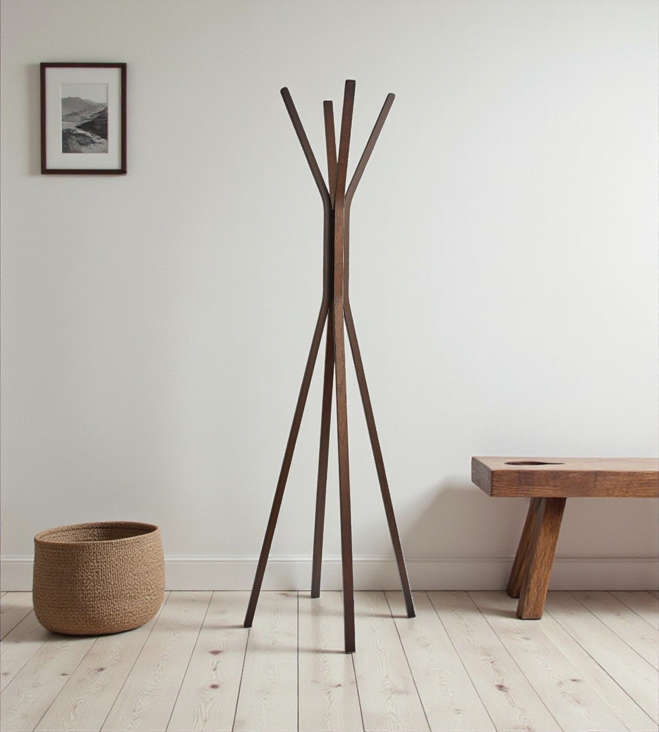 68" Natural Modern Wood Coat Tree Rack-Coat Hangers-DECOROLALA