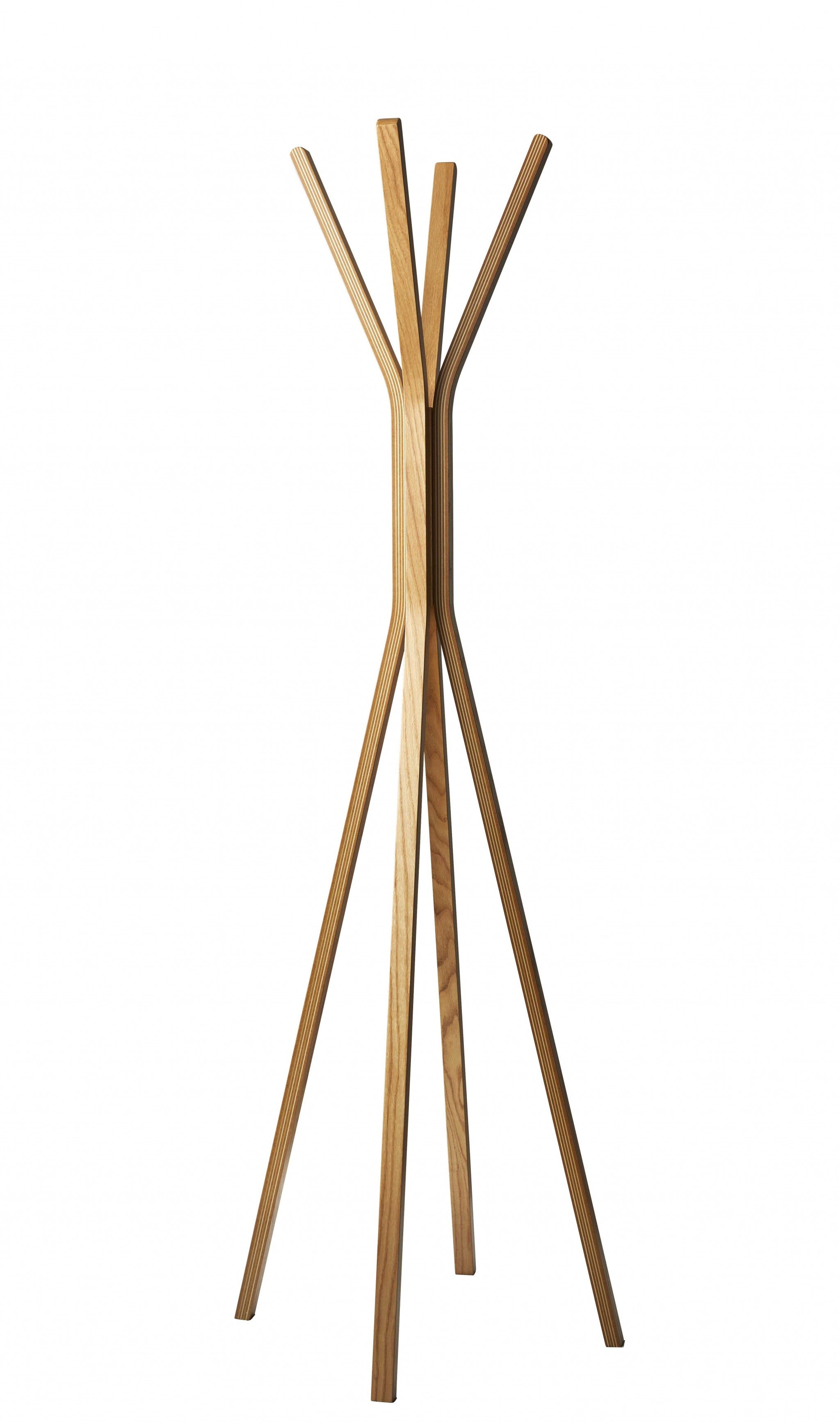 68" Natural Modern Wood Coat Tree Rack-Coat Hangers-DECOROLALA