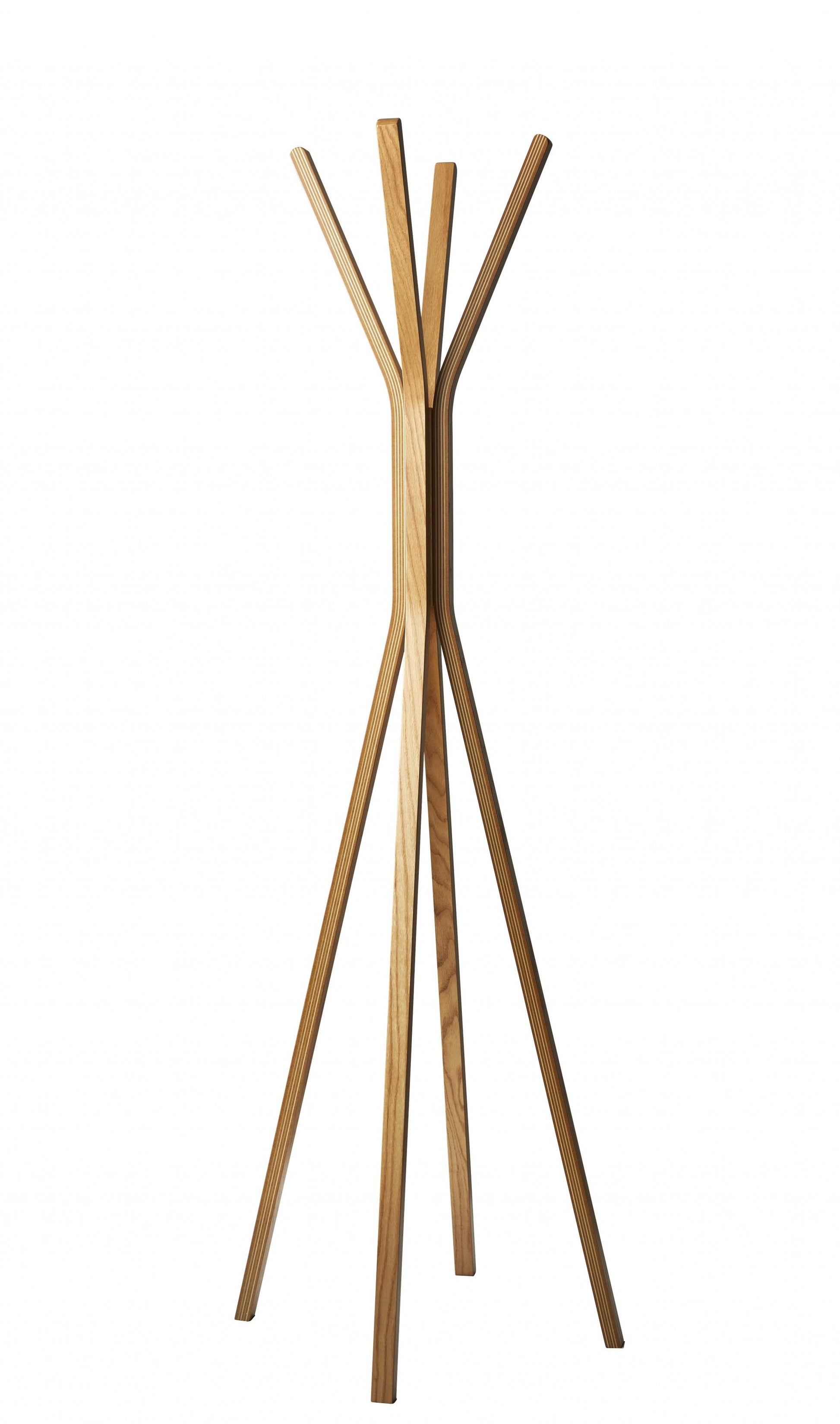 68" Natural Modern Wood Coat Tree Rack-Coat Hangers-DECOROLALA