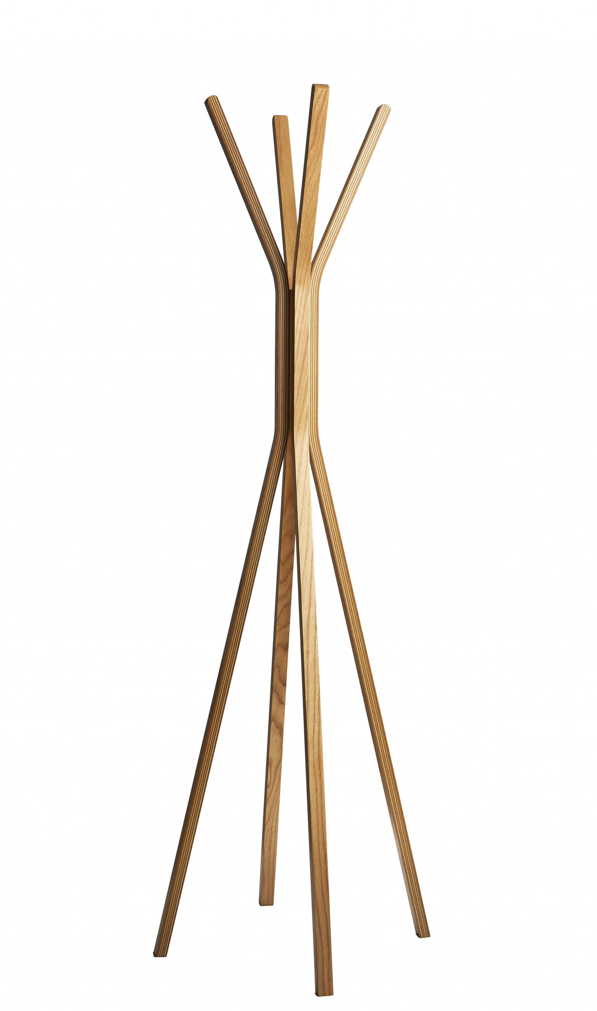 68" Natural Modern Wood Coat Tree Rack-Coat Hangers-DECOROLALA