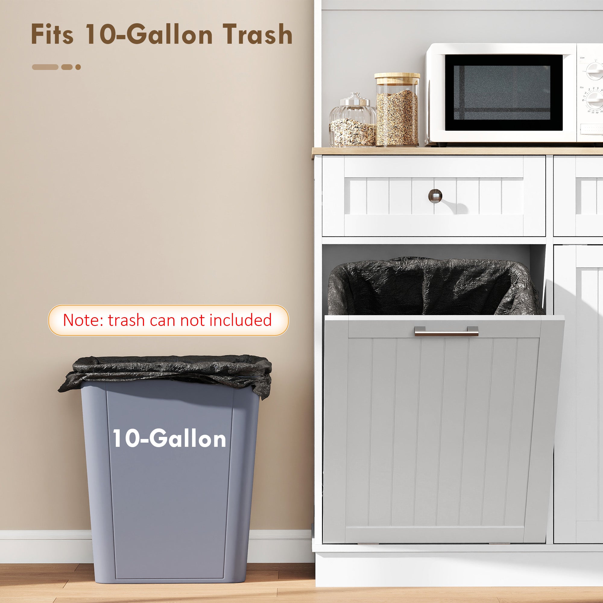 68" Pantry Cabinet - Charging Station, Microwave Stand, Trash Bin, White-DECOROLALA