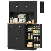 68" Pantry Cabinet with Charging, Black Kitchen Storage with Microwave Stand-DECOROLALA