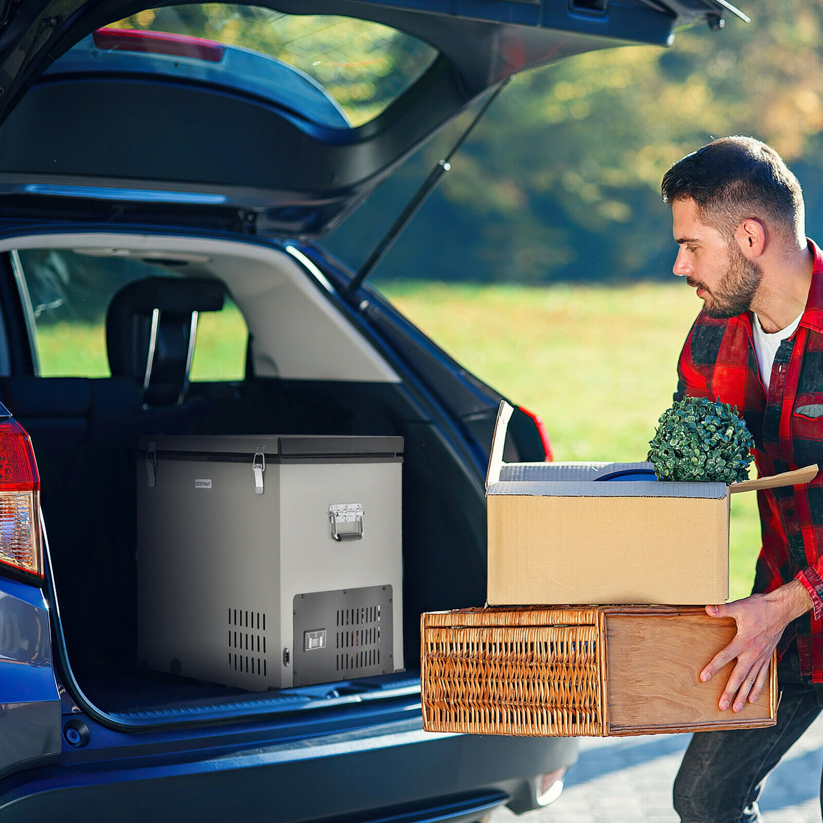 68 Quart Portable Car Refrigerator with DC and AC Adapter-Gray-Coolers-DECOROLALA