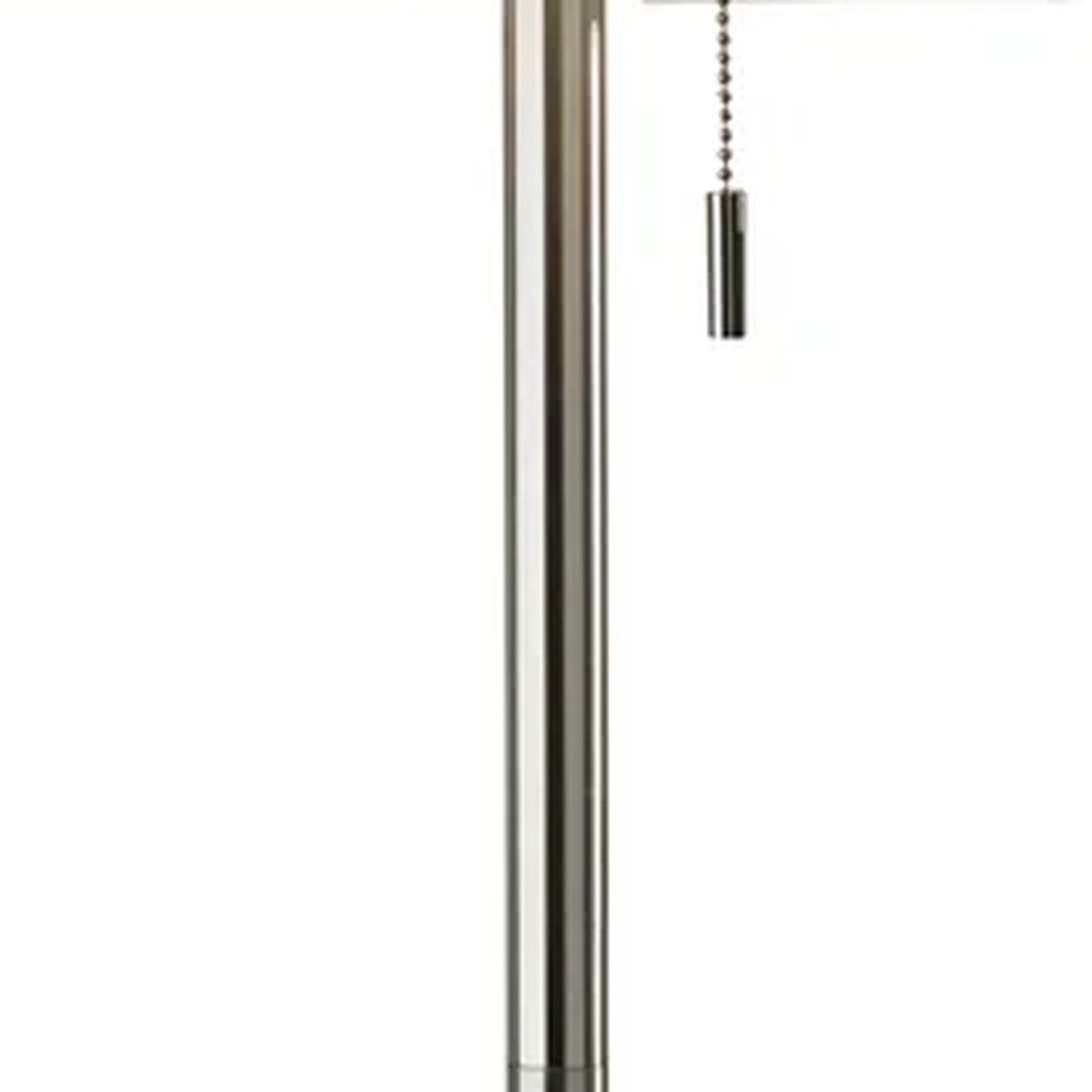 68" Silver Floor Lamp With White Fabric Drum Shade-Floor Lamps-DECOROLALA