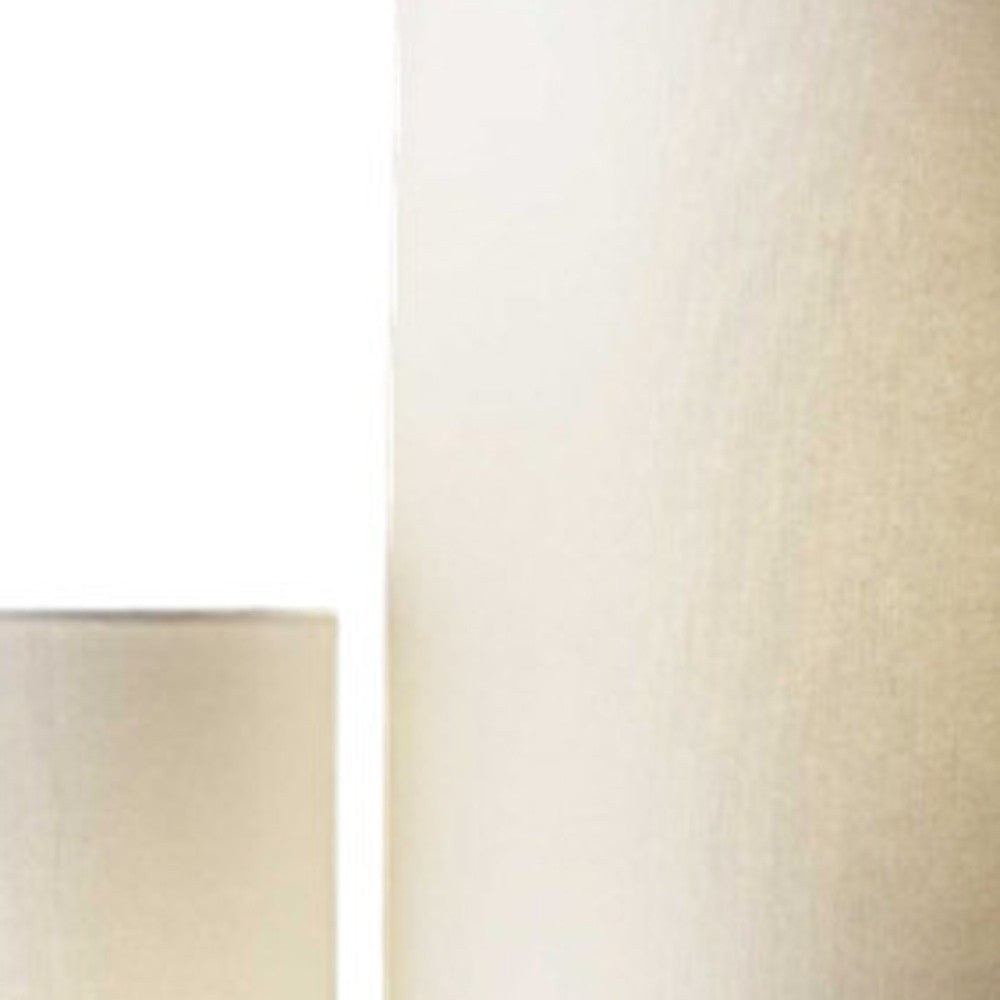 68" Silver Three Light Novelty Floor Lamp With White Linen Cylinder Shade-Floor Lamps-DECOROLALA