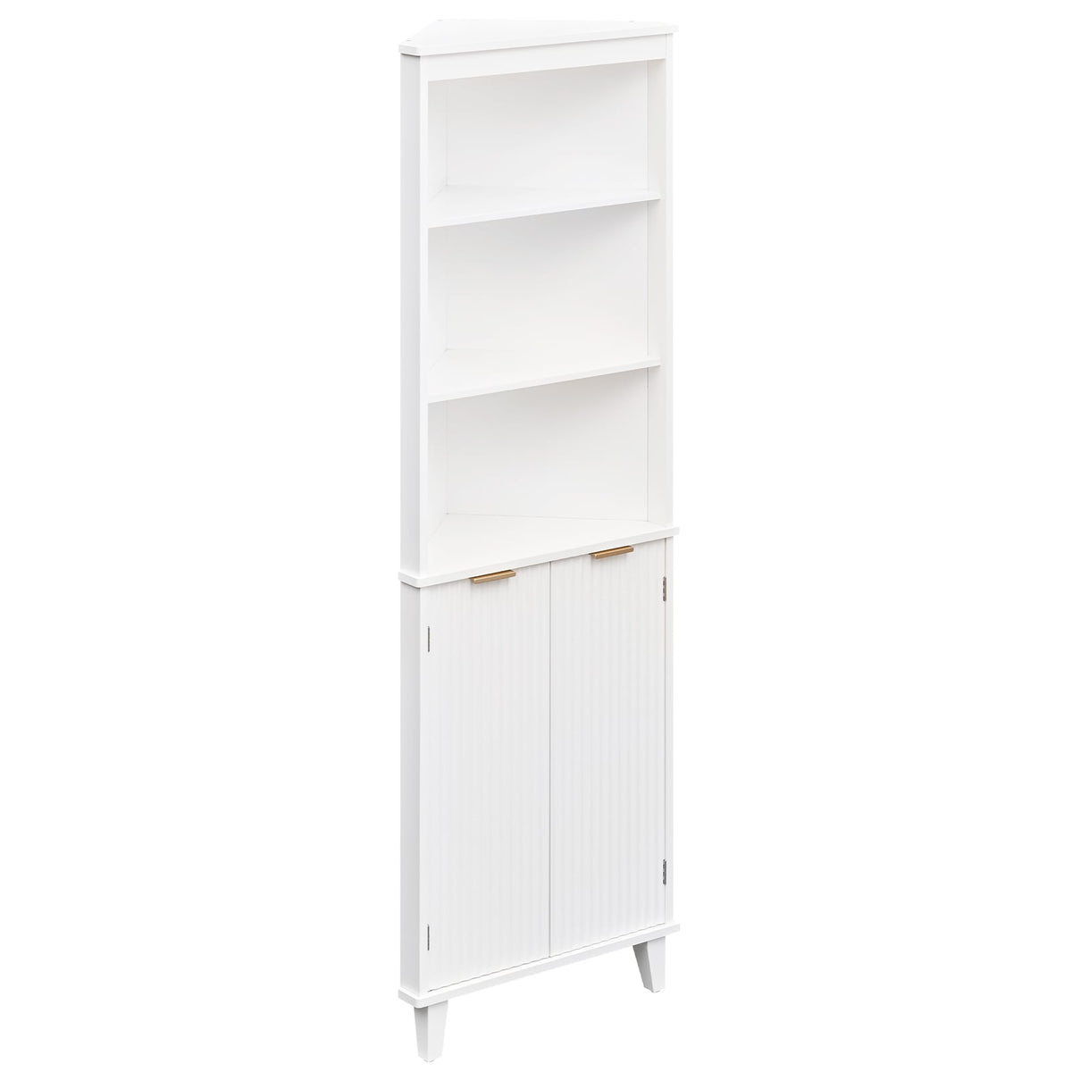 68" Tall Corner Bathroom Storage Cabinet - White Fluted Doors-Floor Cabinets-DECOROLALA