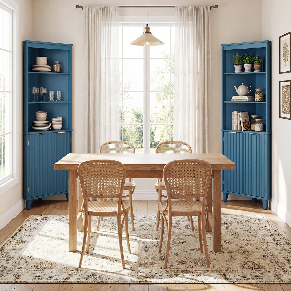 68" Tall Corner Bathroom Storage Cabinet with Fluted Doors - Blue-Floor Cabinets-DECOROLALA