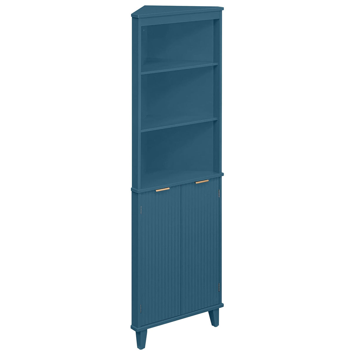 68" Tall Corner Bathroom Storage Cabinet with Fluted Doors - Blue-Floor Cabinets-DECOROLALA