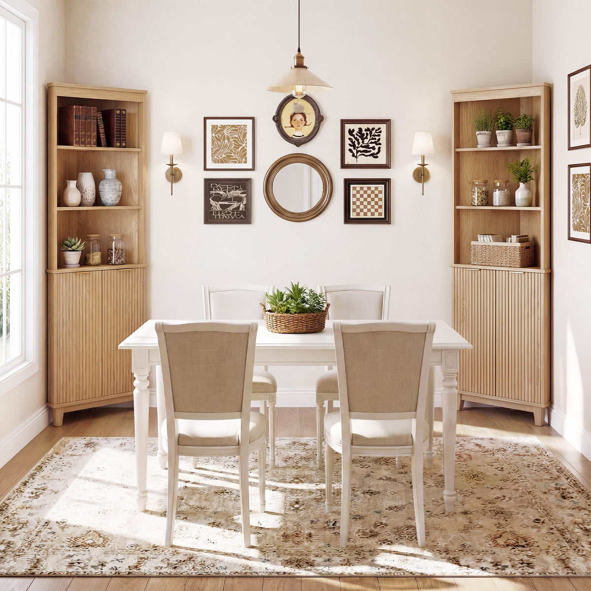 68" Tall Corner Cabinet with Fluted Doors - Oak Finish-Floor Cabinets-DECOROLALA