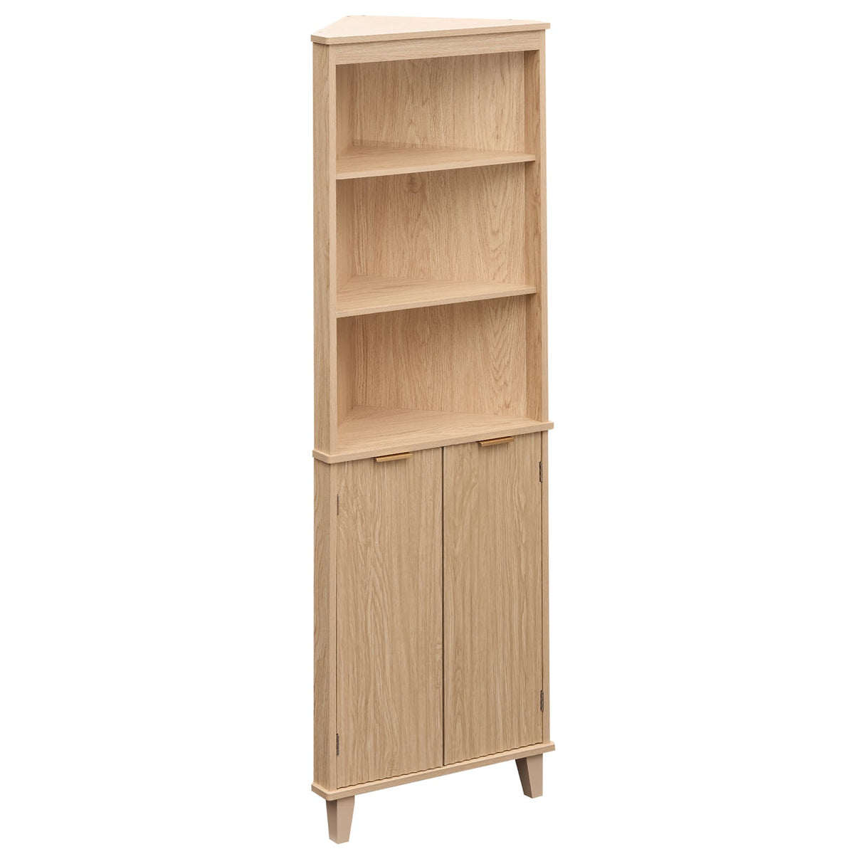 68" Tall Corner Cabinet with Fluted Doors - Oak Finish-Floor Cabinets-DECOROLALA